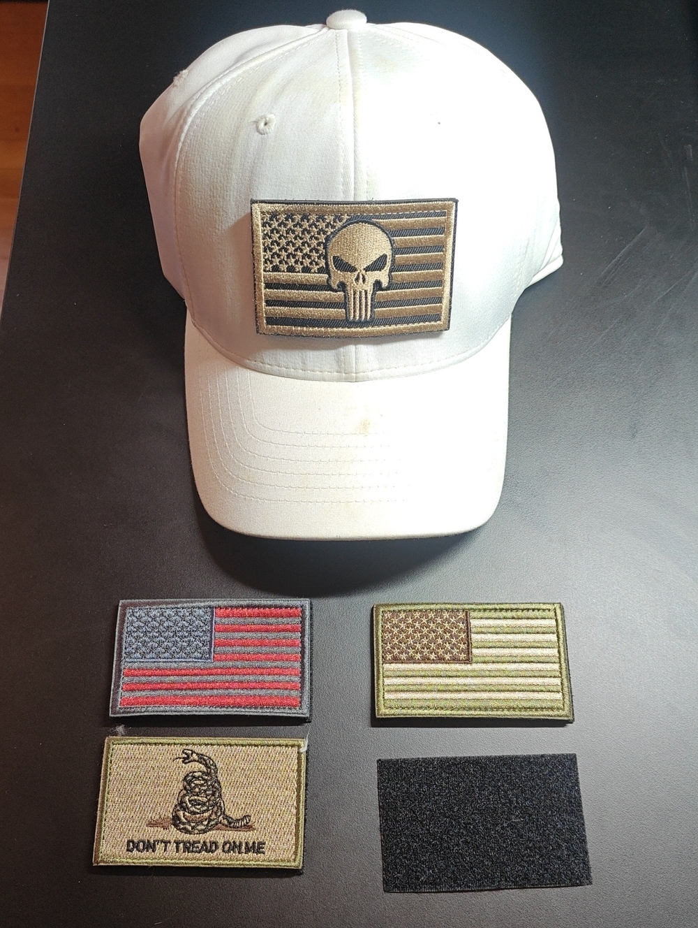 Puma White Baseball Cap with Tactical Flag Skull Patch